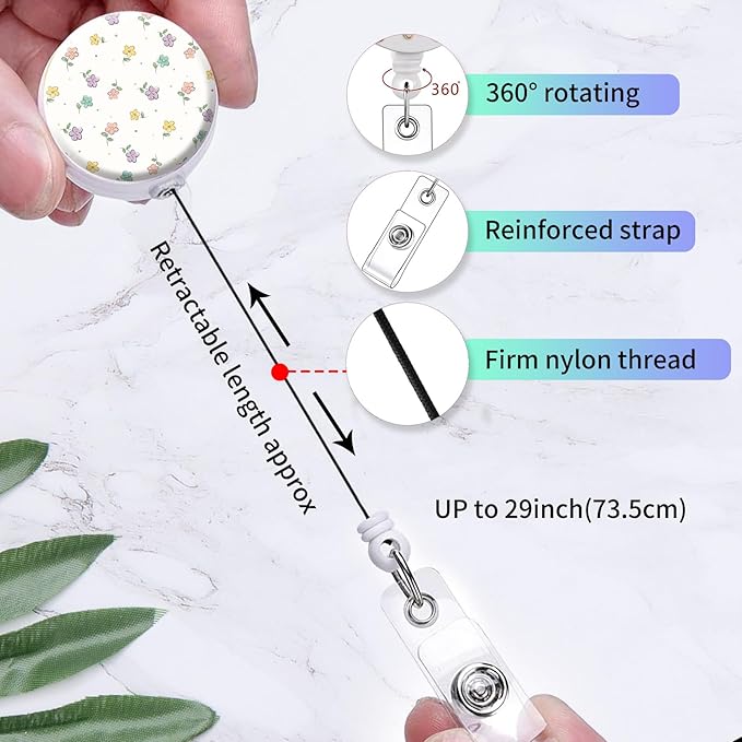 2 Pack Badge Reels Holder Retractable with ID Clip for Nurse Name Tag Card Nursing for Doctor Teacher Student Employee Office Medical Work (Small Flower)