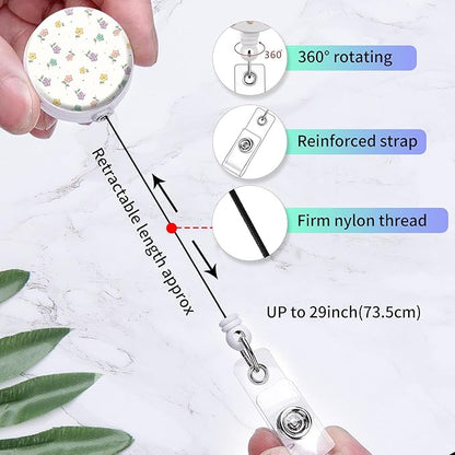 2 Pack Badge Reels Holder Retractable with ID Clip for Nurse Name Tag Card Nursing for Doctor Teacher Student Employee Office Medical Work (Small Flower)