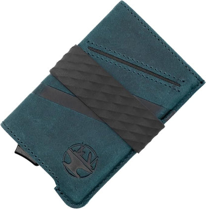 Hacksmith The Smith Wallet – Slim RFID Blocking Wallet for Men – Minimalist Front Pocket Wallet with Money Clip Band – Tactical Leather and Metal Wallets for Credit Cards & Cash (Pacific Blue)