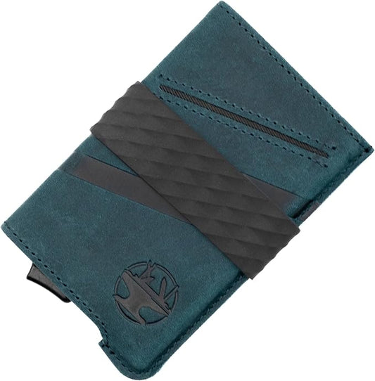 Hacksmith The Smith Wallet – Slim RFID Blocking Wallet for Men – Minimalist Front Pocket Wallet with Money Clip Band – Tactical Leather and Metal Wallets for Credit Cards & Cash (Pacific Blue)