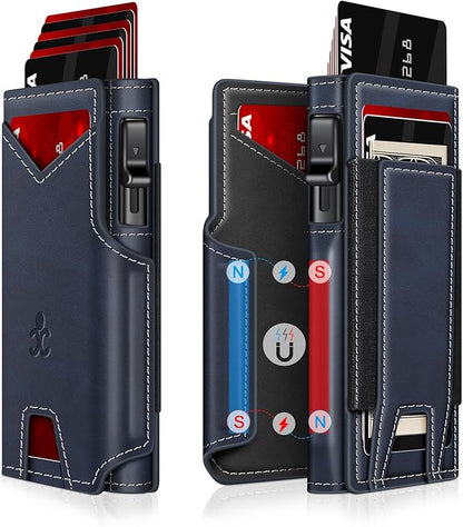 Wallet for Men Wallet with Slim Pop Up Card Holder 9-13 Cards, Bifold Minimalist Smart Wallet RFID Blocking Credit Card Holder with ID Window & Stretchable Cash Slot Compact Metal Aluminum Card Case
