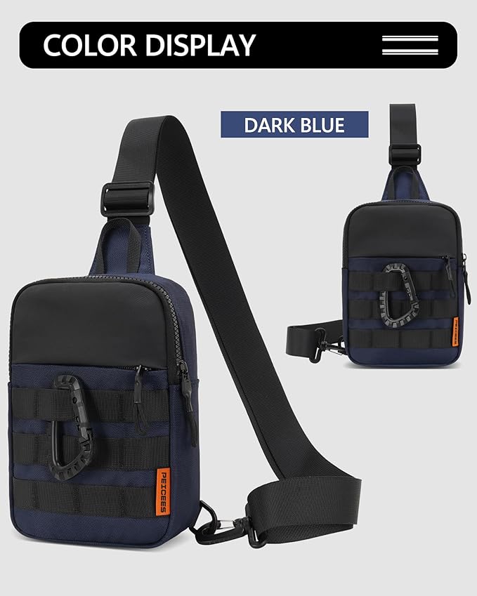 Peicees Small Anti Theft Sling Bag for Men, Tactical Inspired Waterproof Utility EDC Mini Crossbody Chest Bag for Travel Work Sport (Dark Blue)