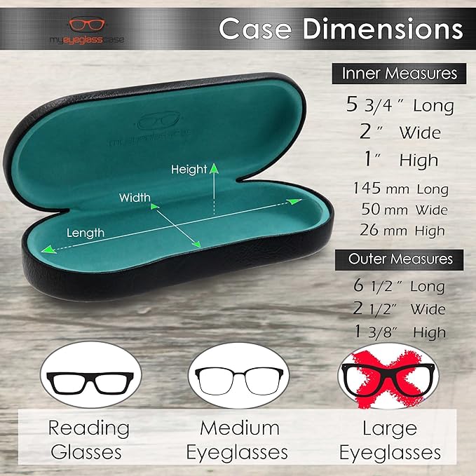 MyEyeglassCase Hard Shell Glasses case, Medium Eyeglasses Holder, Easy Open Lip for Men Women, Portable Sleeve Pouch & Cloth