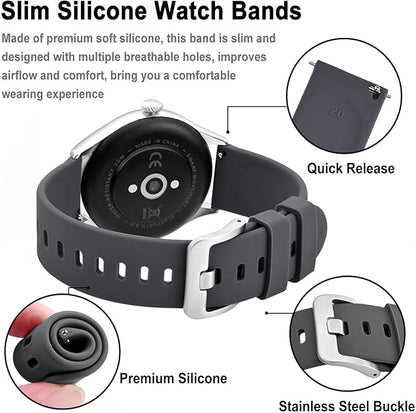 BISONSTRAP Silicone Watch Bands, Slim Watch Straps with Quick Release, 22mm, Grey with Silver Buckle