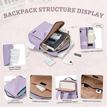 GOLF SUPAGS Imitation Leather Backpack for Women Men Multi-Functional Water-Resistant Casual Daypack for Work, Travel & College Fits 15.6 Inch Laptop (Purple)