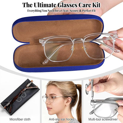RayLove Glasses Case, 2 Pack Unisex Hard Shell Eyeglass Case PU Leather Hard Eyeglass Case with Eyewear Accessories