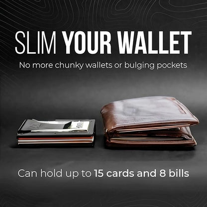 Mountain Voyage Co Minimalist Wallet for Men & Women - Slim RFID Wallet, Scratch Resistant, Credit Card Holder & Money Clip, Easily Removable Money & Cards, (Black Titanium)
