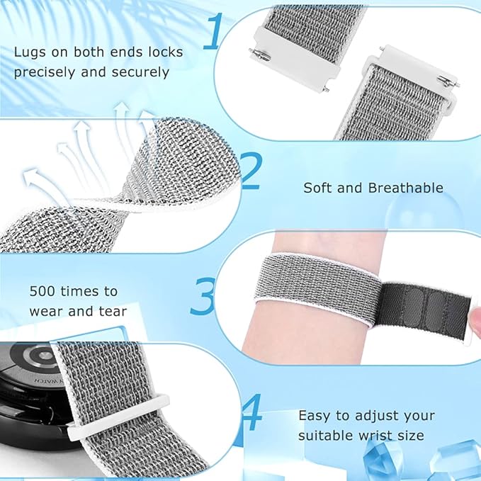 24mm Nylon Sport Quick Release Watch Band Compatible with Garmin Venu X1/TicWatch Altas/TicWatch Pro 5/Pro 5 Enduro/COROS Nomad/iTouch AIR 4 41mm 46mm/AIR 3 44mm/Suunto 9/9 Baro/9 Titanium