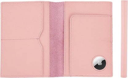 STAR VISTA Albatross Leather Travel Passport Holder, Minimalist Design, Calfskin Leather Case for Women and Men - Slim Passport Wallet, Bifold, RFID Blocking, with AirTag Holder, Pale Pink