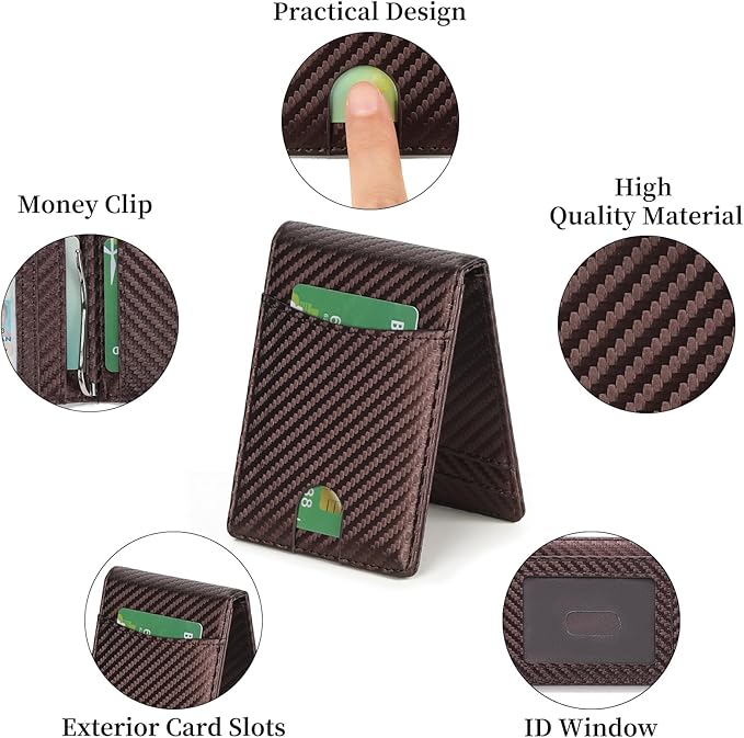 Wallet for Men Leather Slim Bifold Card Holder RFID Blocking Minimalist Front Pockets Wallet with Money Clip