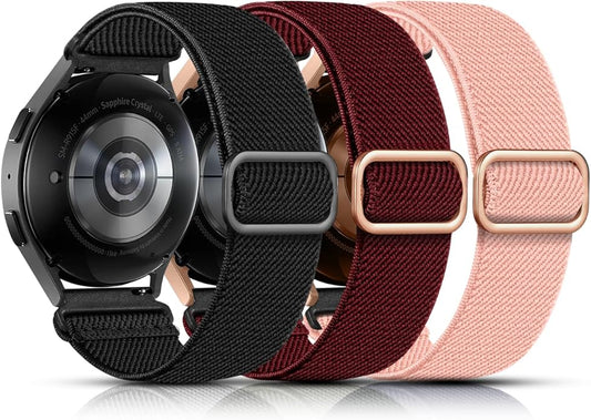 Lerobo Elastic Bands Compatible with Samsung Galaxy Watch 8 7 6 5 4 40mm 44mm/Galaxy Watch 8 Classic 6 4 Classic 43mm 47mm 42mm 46mm/5 Pro Band 45mm/Active 2,3 Pack 20mm Adjustable Nylon Sport Band