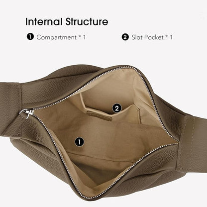 DONNAIN Genuine Leather Sling Bags Crossbody Women, Minimalist Style Casual Chest Bags with Wide Strap