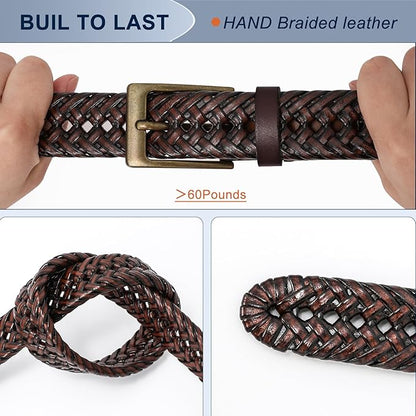 BELTROAD Braided Leather Belt for Men Casual Jeans Golf, Men's Leather Woven Alloy Buckle Hand Braided Belts Gift for Men