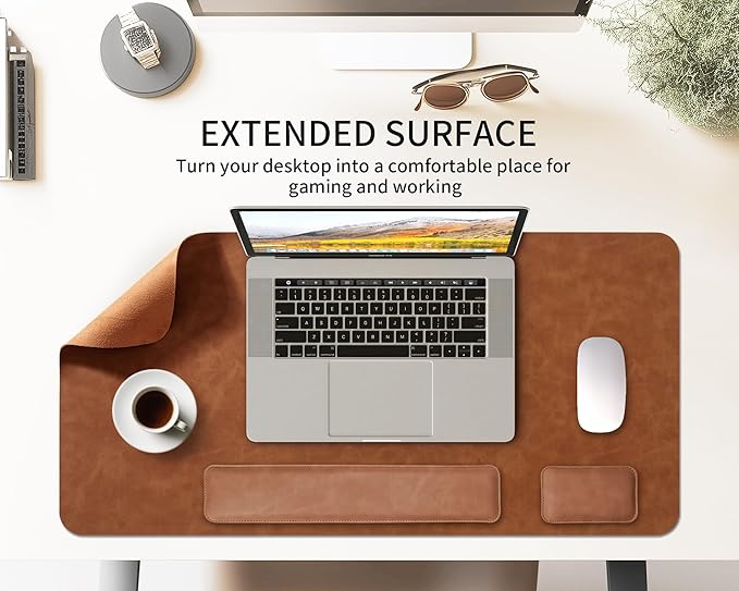 RENMTURE Large Mouse Pad and Keyboard Wrist Rest, Desk Pad for Keyboard and Mouse, Large Gaming Mouse Pad with Wrist Support, Desk Mat for Work and Gaming (Brown)