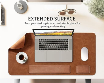 RENMTURE Large Mouse Pad and Keyboard Wrist Rest, Desk Pad for Keyboard and Mouse, Large Gaming Mouse Pad with Wrist Support, Desk Mat for Work and Gaming (Brown)