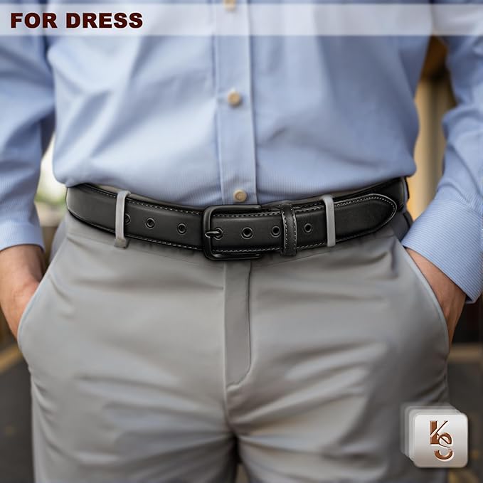 KEMISANT Men Leather Belt 7Holes Adjustable for Jean Casual Dress Golf 1 1/2"-Metal Hole Design-Cut For Fit