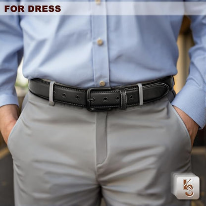KEMISANT Men Leather Belt 7Holes Adjustable for Jean Casual Dress Golf 1 1/2"-Metal Hole Design-Cut For Fit