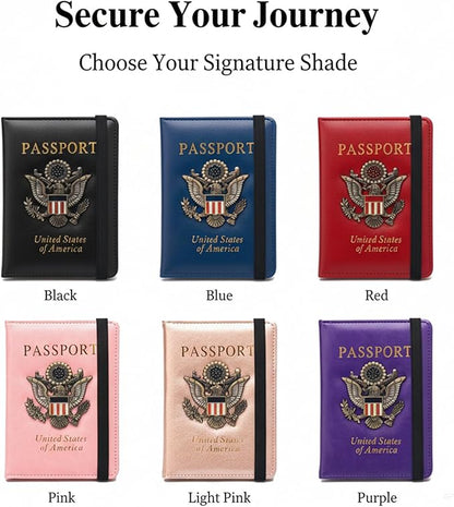 RFID Passport Holder for Travel, Leather Passport Cover RFID Blocking, Slim Durable Passport Wallet Organizer for Men Women, Travel-Friendly Case (Blue)
