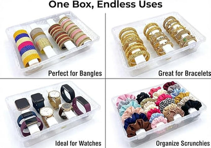 Multipurpose Plastic Storage Box with 4 Adjustable Rods l Storing Box For Bangles, Chuda, Kada, Watches, Scrunchies I (Transparent_Big_4-Rod)