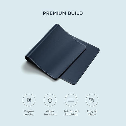 Satechi Vegan Leather Desk Mat, Large Mouse Pad Scratch and Water Resistant, Easy to Clean, Desk Pad for Office and Home, 26.8” x 12.4” x 0.1” - Blue