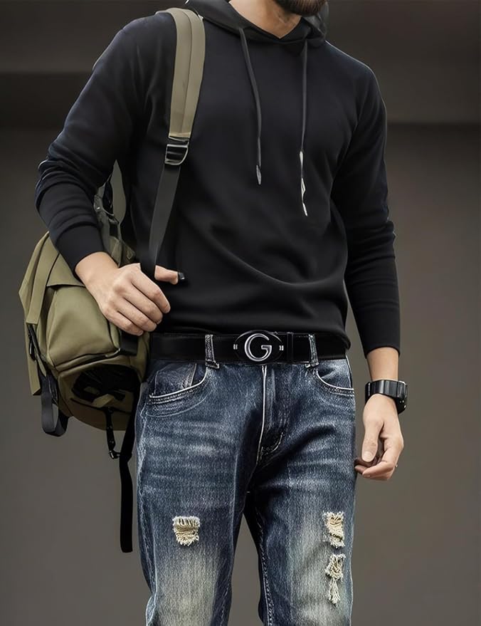 Men's Ratchet Belt Leather Belt Adjustable for Men Gift 1 3/8-Cut for Perfect Fit