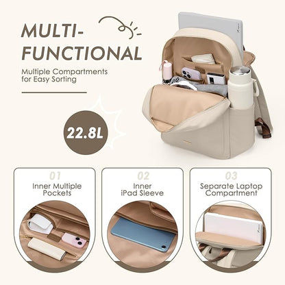 Laptop Backpack for Women,Casual Work Business Backpacks Purse Carry on Travel Backpack,17.3 Inch,Apricot
