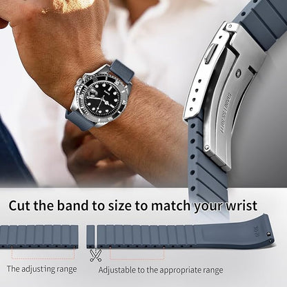 ULLCHRO FKM Rubber Watch Strap, Cut to Size Quick Release Fluororubber Watch Band Soft Replacement Watchband with Silver Milled Clasp for Men Women 18mm 19mm 20mm 21mm 22mm
