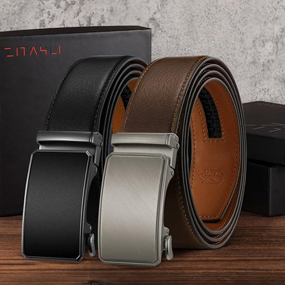 Zitahli Ratchet Belt for Men - 2 Packs Leather Mens belt For Gift Men Dress and Casual,Trim to Fit