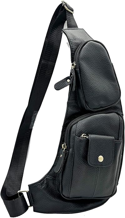 Hebetag Leather Sling Bag Crossbody Backpack for Men Women Travel Outdoor Camping
