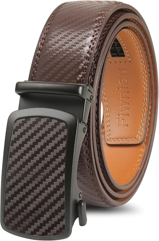 Men's Ratchet Belt Genuine Leather No-Hole Slide Buckle - Adjustable Men's Dress & Casual Belt