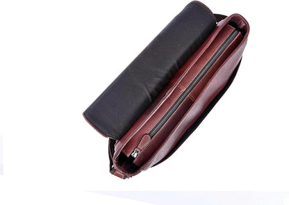 16" Crossbody Bag Leather Laptop Messenger Bag For Men with trolley sleeve for school office (Dark Brown)