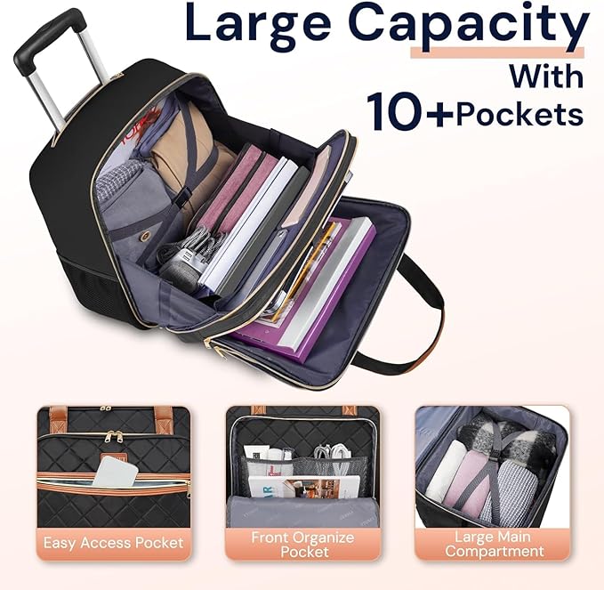 Ytonet Rolling Laptop Bag, Rolling Briefcase for Women, 17.3 Inch Laptop Bag with Wheels, Computer Bag with Wheels Laptop Case for Work Travel College Business Wife Mom Overnight Teacher