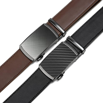 2 Pack Ratchet Belt 1 3/8", Mens leather Dress Belt in Gift Set Size 28"-62" Adjustable waist Trim to Fit