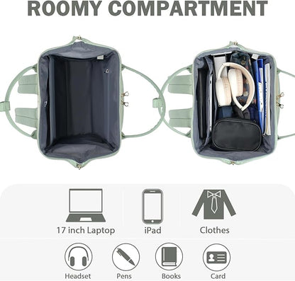 KROSER Laptop Backpack 17" Stylish Backpack Water Repellent College Casual Daypack Travel Business Work Bag for Men/Women-Beige/Light Green