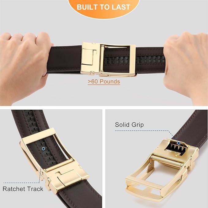 GAEKEAO Ratchet Belt for Men Genuine Leather 1 3/8" - Micro-Adjust Buckle Trim to Fit Dress Belt Casual to Formal Gift Boxed