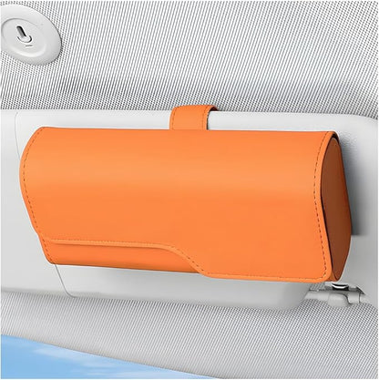 Zpana Sunglass Holder for Car Visor, Leather Auto Eyeglasses Sun Visor Organizer Case with Hidden Magnetic Closure, Auto Protective Glasses Storage Box, Universal for SUV RV Truck (Orange)