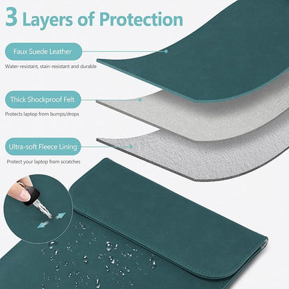 HYZUO 15-16 Inch Laptop Sleeve for MacBook Pro 16 M5/M4/M3/M2/M1 Pro/Max A3428 A3429 A3403 A3186 2026-2019, MacBook Pro 15 2015-2012, XPS 15, Faux Suede Leather Case with Accessory Bag, Dark Green