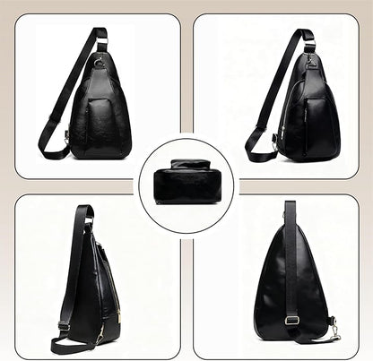 Sling Bag Set, PU Leather Sling Bag, Multi-Zipper Design for Travel, Outdoors, Valentine’s Day Gifts