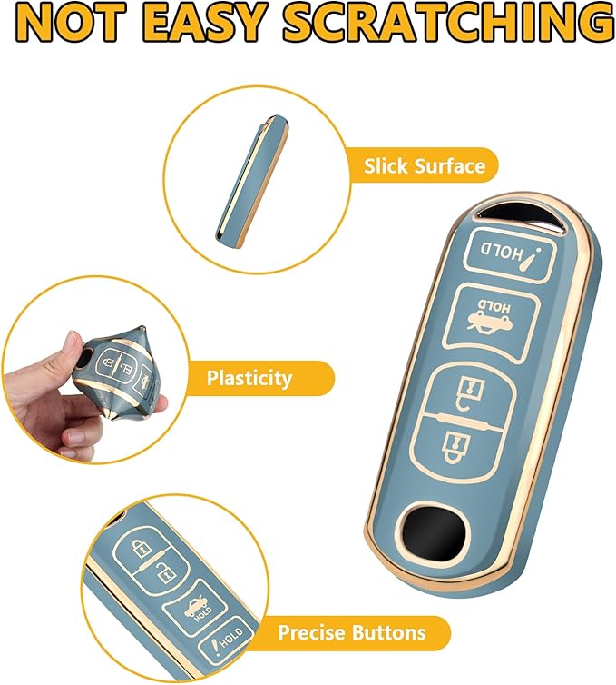 FT FUNTOR for Mazda Key Fob Cover,4 Buttons TPU Key Cover with Golden Edge,Compatible with Mazda 3 6 8 CX-3 CX-5 CX-7 CX-9 Atenza Miata MX-5 with Keychain (A-Blue)