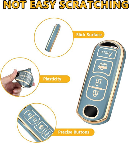 FT FUNTOR for Mazda Key Fob Cover,4 Buttons TPU Key Cover with Golden Edge,Compatible with Mazda 3 6 8 CX-3 CX-5 CX-7 CX-9 Atenza Miata MX-5 with Keychain (A-Blue)