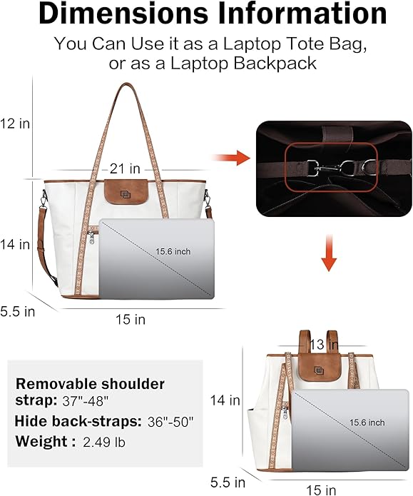 FADEON Large Laptop Tote Bag for Women Designer Leather Laptop Bag Fashion Travel Backpack Purse Shoulder Handbag