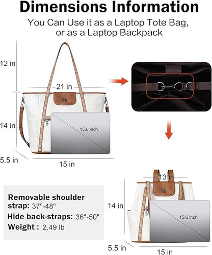 FADEON Large Laptop Tote Bag for Women Designer Leather Laptop Bag Fashion Travel Backpack Purse Shoulder Handbag