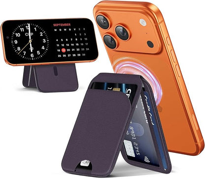 QYQBOON Mag-Safe Wallet Strongest Magnetic Lightweight Phone Wallet Stand Adjustable Leather Card Holder for iPhone 17/16/15/14/13/12 Series, Not for iPhone 13/12 Mini (Purple)