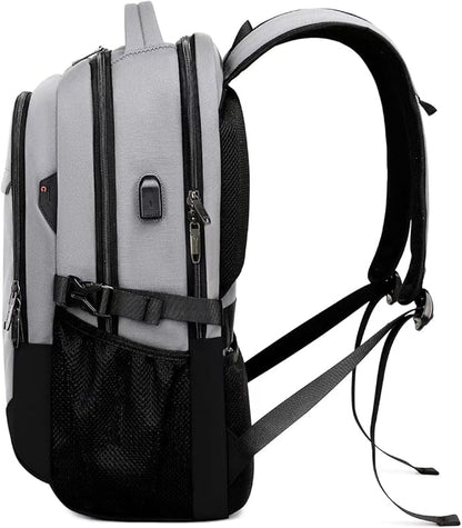 DUSLANG 17 Inch Travel Laptop Backpack Water Resistant College Backpack for Men/Women Laptop Bag with USB Charging Port, Light Grey and Black