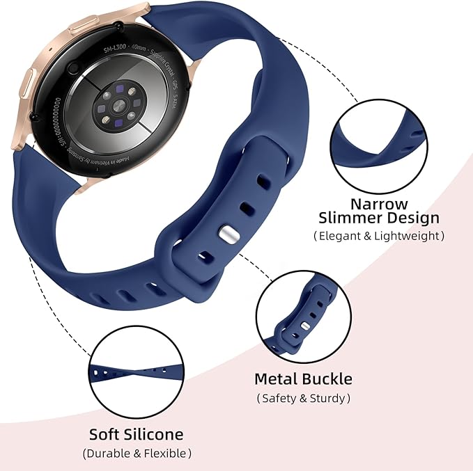 GEAK Compatible with Galaxy Watch 7 Band/Galaxy Watch 4 6 Classic 42mm 46mm 43mm 47mm/Galaxy Watch 5 Pro 45mm,20mm Slim Bands Compatible for Samsung Galaxy Watch 4 5 6 7 Small Black/White/Gray/Navy