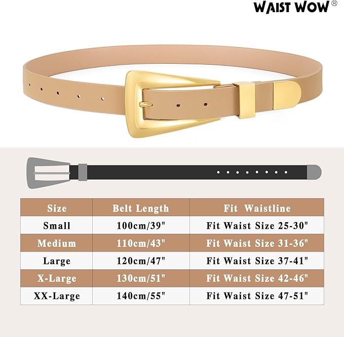 Women's Leather Belts for Jeans Pants Fashion Leather Waist Belt Ladies Dress Belts with Gold/Silver Buckle