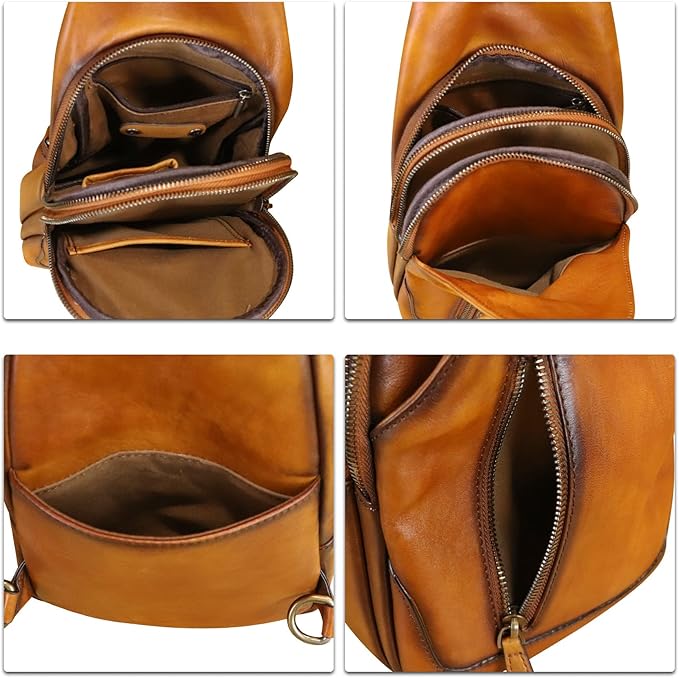 LRTO Genuine Leather Sling Bag for Men and Women Real Leather Shoulder Crossbody Bag Chest Bag Sling Backpack Purse
