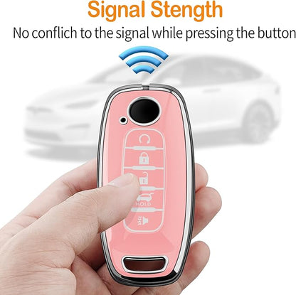 Sindeda for Nissan Key Fob Cover with Keychain Soft Full Protection Key Shell Key Case Compatible with 2023 2024 2025 Pathfinder Kicks Rouge(Chalk Pink, 5 Buttons)