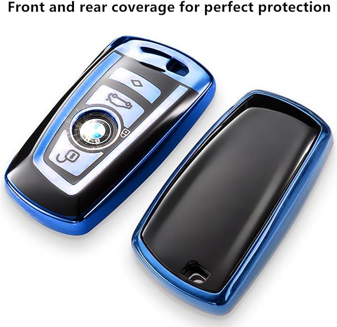 Creativity Suitable For BMW key fob cover. Advanced soft TPU key box is compatible with X1 X3 X4 X5 X6 1 2 4 5 6 7 M3 M5 M6 GT3 GT5 G30 F10 F15 F16 F20 key (Type A Blue single Key Case)