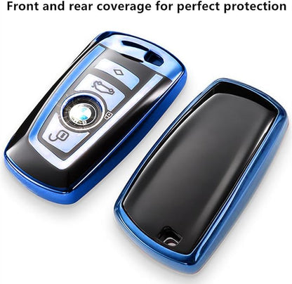 Creativity Suitable For BMW key fob cover. Advanced soft TPU key box is compatible with X1 X3 X4 X5 X6 1 2 4 5 6 7 M3 M5 M6 GT3 GT5 G30 F10 F15 F16 F20 key (Type A Blue single Key Case)